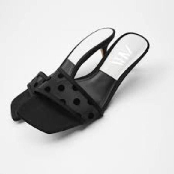 ZARA Black Mesh Heeled Party Sandals Slides 37 NEW 6.5 - Picture 10 of 14